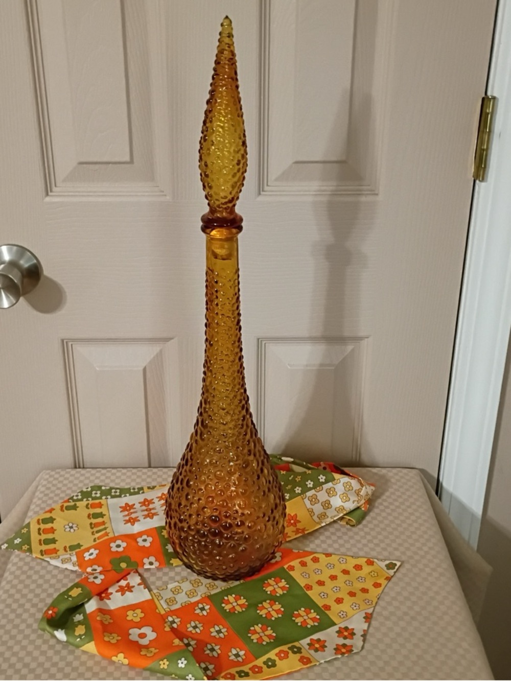 Empoli Vintage MCM Amber Amberina Hobnail Genie Bottle Decanter With Stopper.